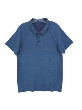 LULULEMON Blue Metal Vent Tech Polo Shirt Perforated Stretch Men's LARGE